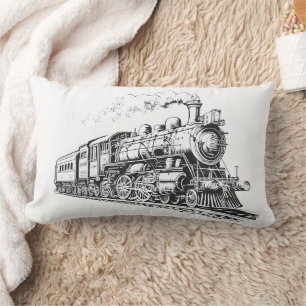 Train Vintage Graphic Design Sketch Retro Steam Lumbar Pillow