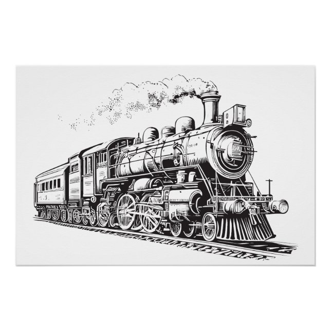 Train Vintage Graphic Design Sketch Retro Steam  Poster (Front)