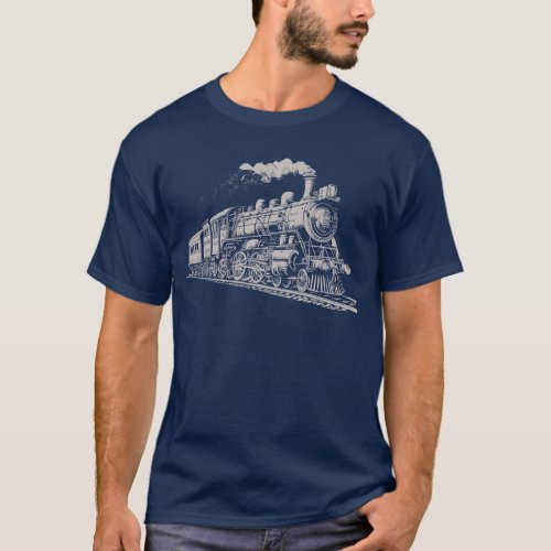 Train Vintage Graphic Design Sketch Retro Steam  T_Shirt