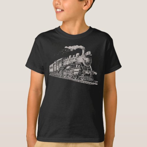 Train Vintage Graphic Design Sketch Retro Steam  T_Shirt