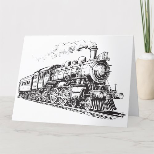 Train Vintage Graphic Design Sketch Retro Steam  Thank You Card