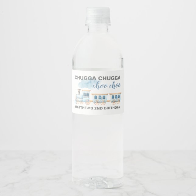 Train Water Bottle Label Birthday Baby Shower (Front)