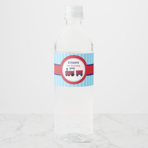 Train Water Bottle Label Navy and Red