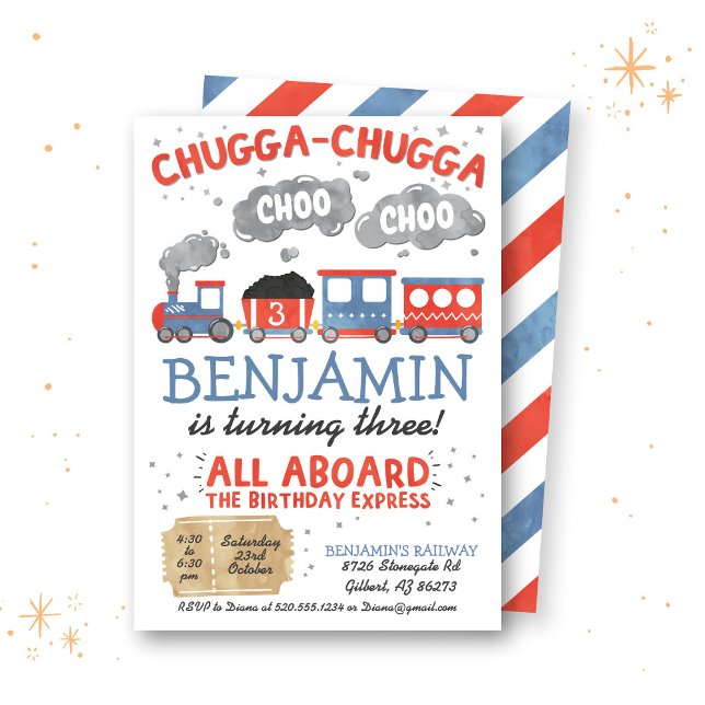 Train Water Color Birthday Invitation (Creator Uploaded)