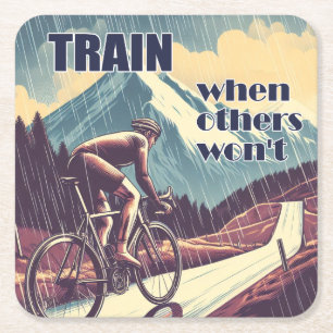 Train When Others Won't Cycling Square Paper Coaster