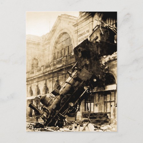 Train Wreck at Montparnasse 1895 Vintage Postcard
