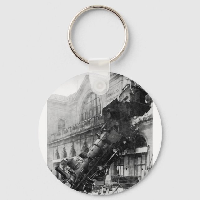 Train Wreck at Montparnasse, railroad disaster Keychain (Front)