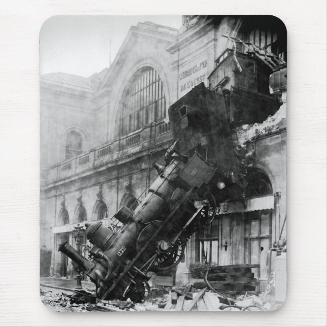 Train Wreck at Montparnasse, railroad disaster Mouse Pad (Front)