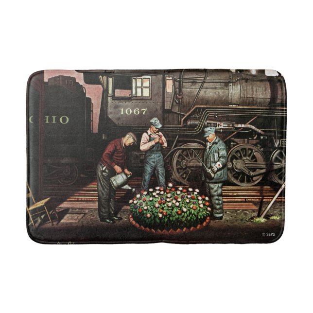 Train Yard Flower Garden by Stevan Dohanos Bathroom Mat (Front)