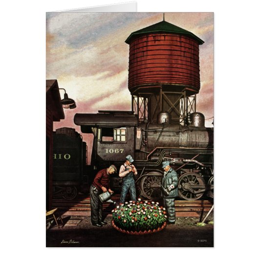 Train Yard Flower Garden by Stevan Dohanos Cards (Front)