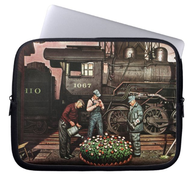 Train Yard Flower Garden by Stevan Dohanos Laptop Sleeve (Front)