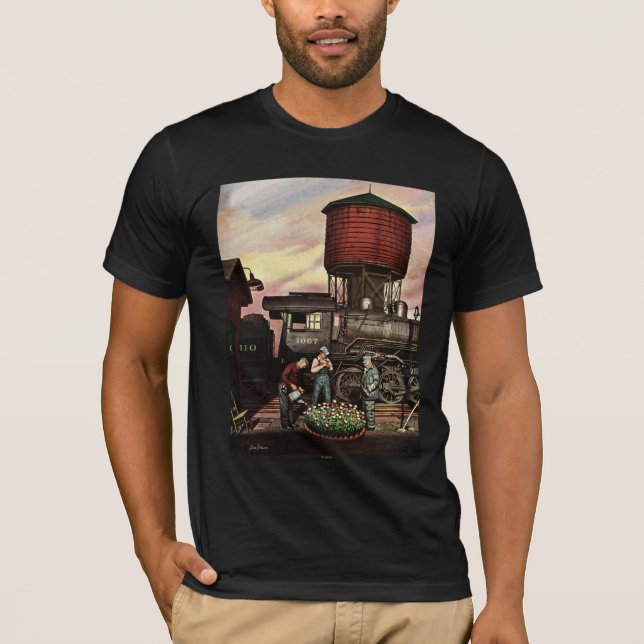 Train Yard Flower Garden by Stevan Dohanos T-Shirt (Front)