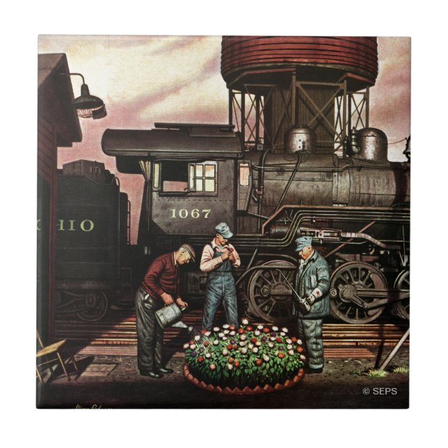Train Yard Flower Garden by Stevan Dohanos Tile (Front)