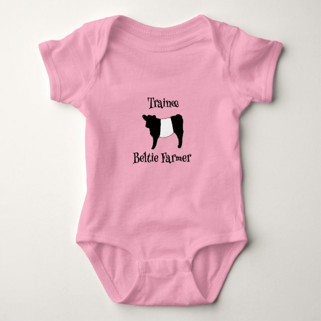 Trainee Beltie Farmer Baby Belted Galloway Cows Baby Bodysuit (Front)