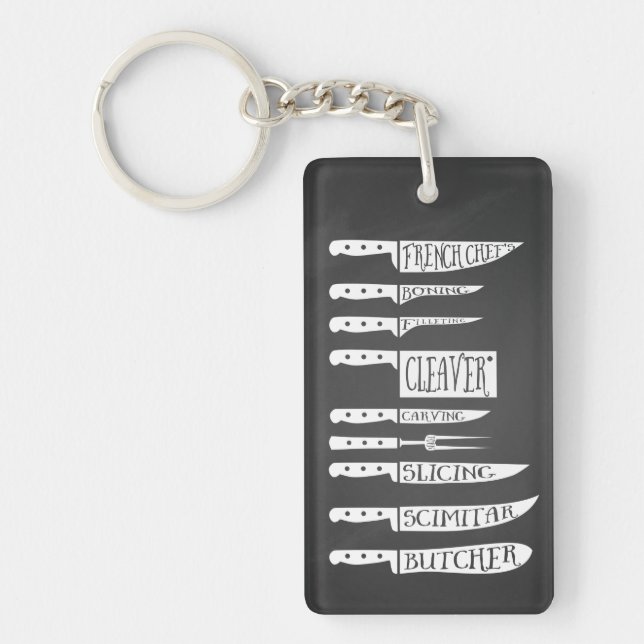 trainee chef cook recipe knives butcher meat cuts keychain (Front)