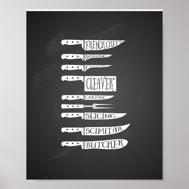 trainee chef cook recipe knives butcher meat cuts poster (Front)