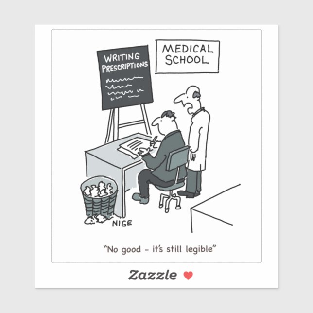 Trainee Doctor at Medical School Cartoon. Sticker (Sheet)