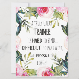 Trainer appreciation Quote Thank you grateful Card
