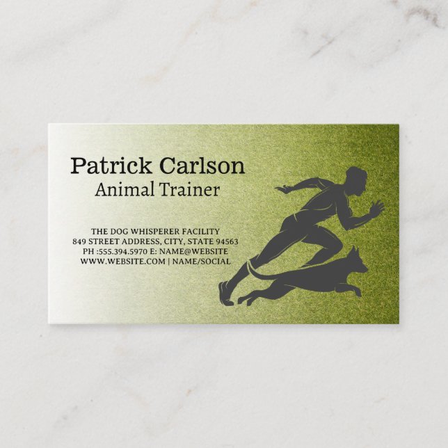 Trainer Running with Dog | Turf Business Card (Front)