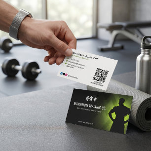 Training Fitness Coach   Black White Barcode Business Card