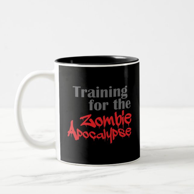 Training For The Zombie Apocalypse Funny Workout Two-Tone Coffee Mug (Left)