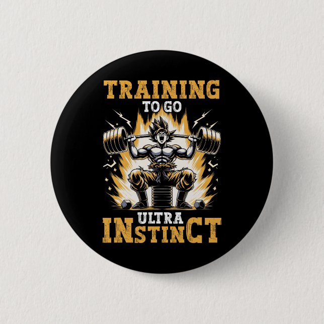Training To Go Ultra Instinct Gym Weightlifting Bo Button (Front)