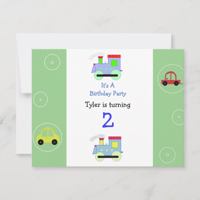 Trains and Cars Birthday Invitation (Front)