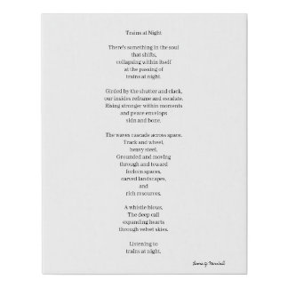 Trains at Night - Poem Faux Canvas Print