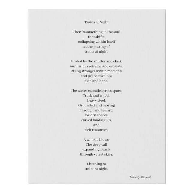 Trains at Night - Poem Faux Canvas Print (Front)