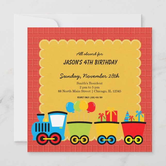 Trains Birthday theme Invitation (Front)