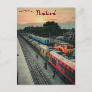 Trains in Chachoengsao Thailand Postcard