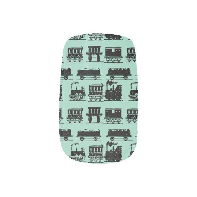 Trains Mix Nail Art (Left Thumb)