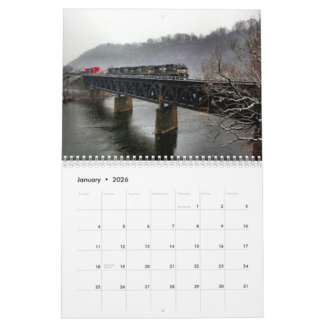 Trains on Bridges Calendar (Jan 2026)