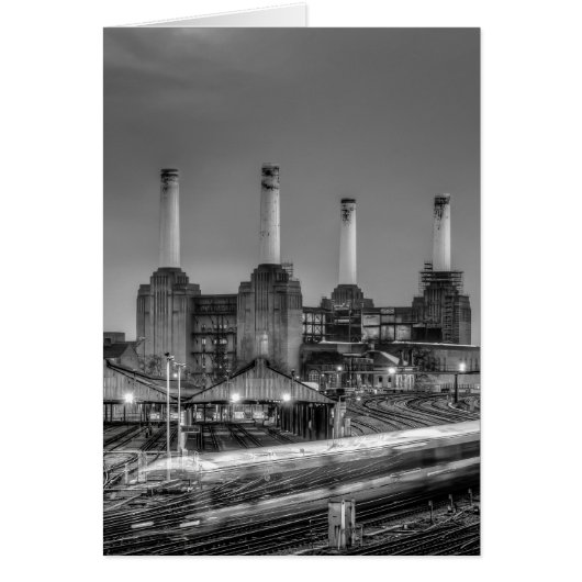 Trains pass Battersea Power Station, London Cards (Front)