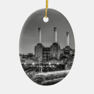 Trains pass Battersea Power Station, London Ceramic Ornament