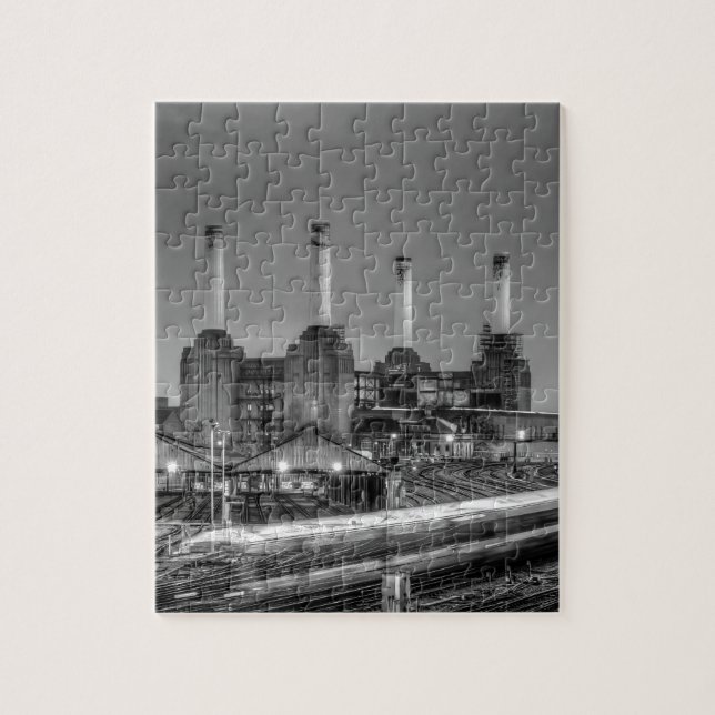 Trains pass Battersea Power Station, London Jigsaw Puzzle (Vertical)