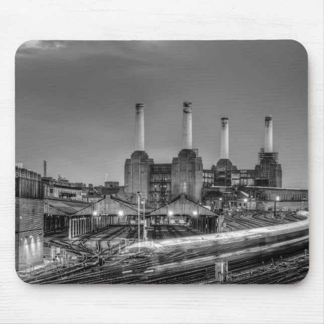Trains pass Battersea Power Station, London Mouse Pad (Front)