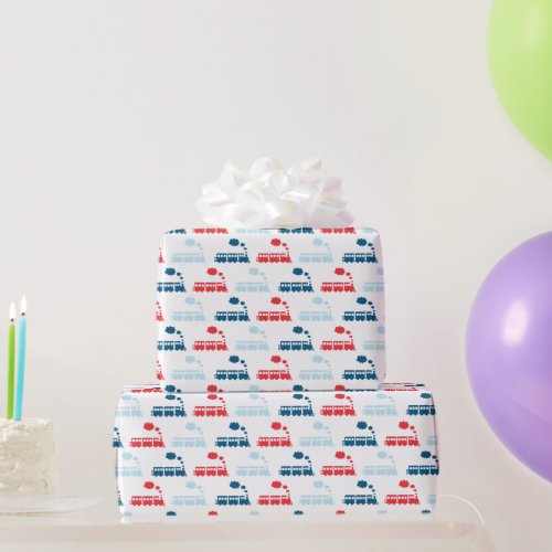 Trains Red and Blue Wrapping Paper