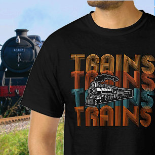 Trains Text Repeated , Steam Engine Railroad Train T-Shirt