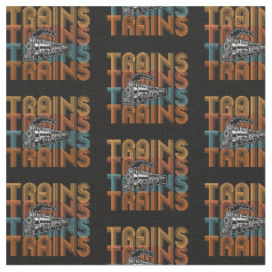 Trains Trains Trains Steam Train Engine Locomotive Fabric