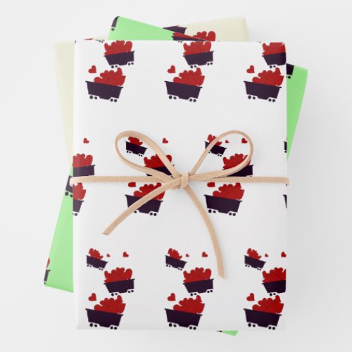 Trains with Hearts Wrapping Paper Sheets