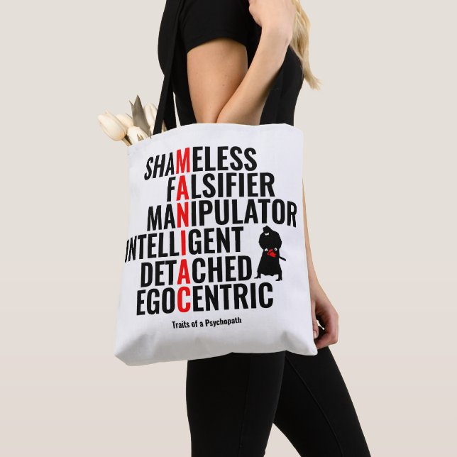 Traits of a Psychopath Tote Bag (Close Up)