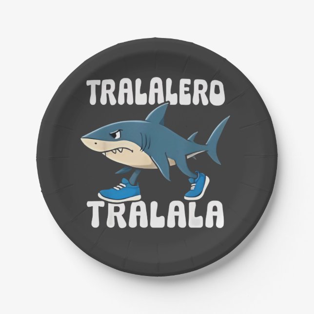 Tralalero Tralala Funny Shark Meme Paper Plates (Front)