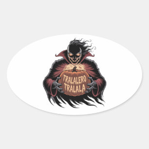 Tralalero Tralala Vampire Pumpkin Halloween Oval Sticker