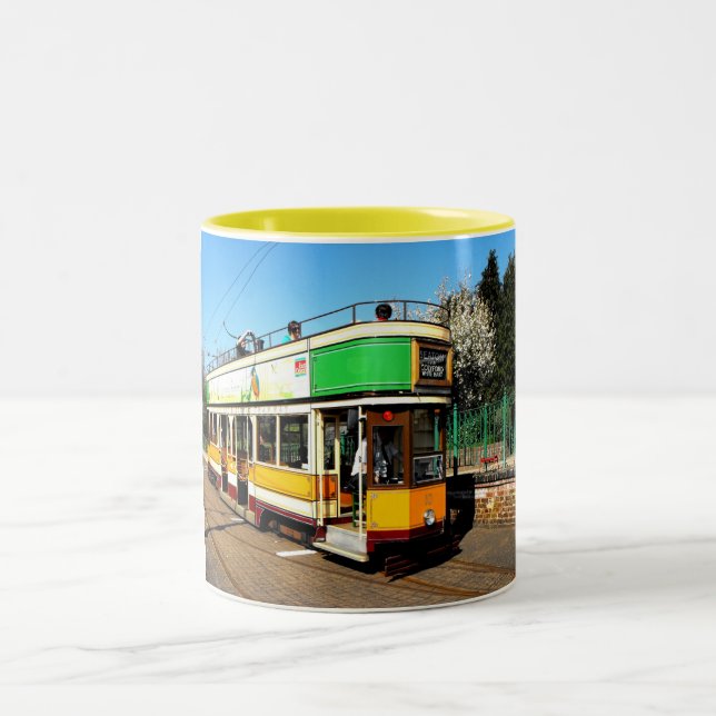 Tram at Colyton station Two-Tone Coffee Mug (Center)