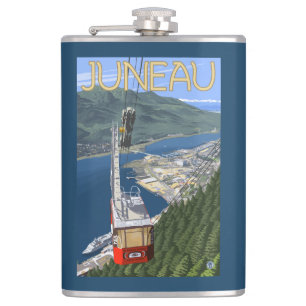 Tram over Juneau, Alaska Vintage Travel Poster Flask