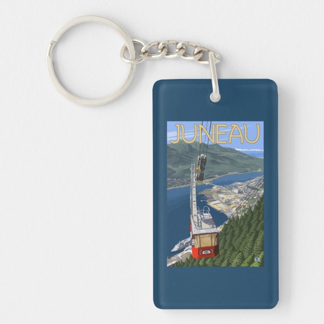 Tram over Juneau, Alaska Vintage Travel Poster Keychain (Front)
