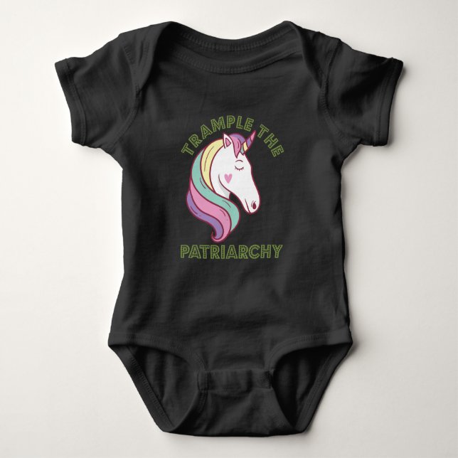 Trample The Patriarchy Unicorn Feminist Baby Bodysuit (Front)
