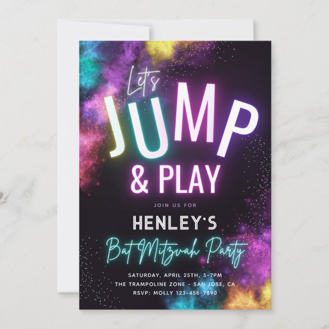 Trampoline Bat Mitzvah Party Invitation (Front)
