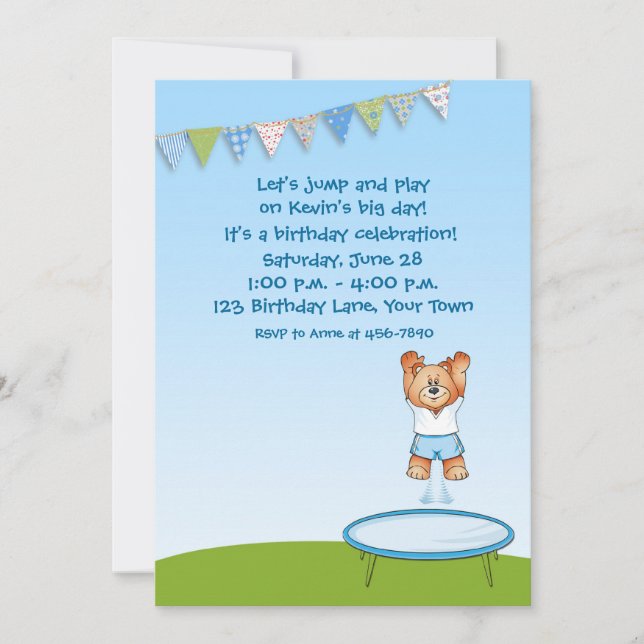 Trampoline Bear Birthday Invitation (Front)